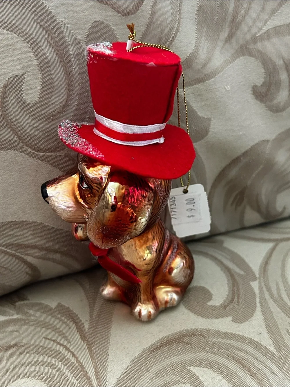 NWT Katherines Collections Puppy Dog Christmas Ornament Set Red Felt Hat Holly